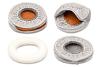 Four views of the Petyze donut cat bed cushion showing the plush gray cover with ruched inner ring, removable brown inner cushion, white foam insert, and fully zipped cover to highlight the washable, removable design.