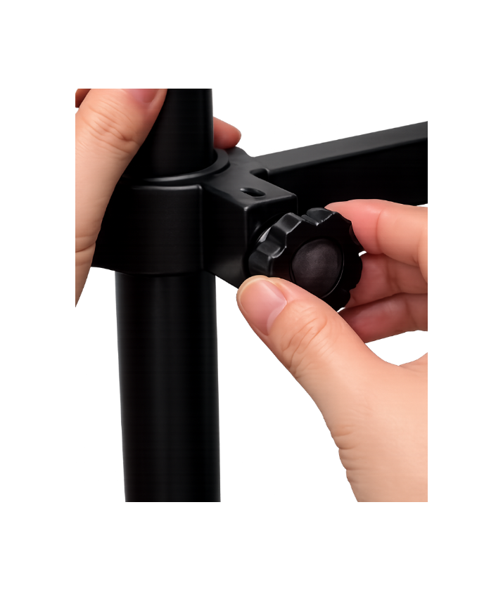 Close-up of the PETYZE LuxeNest Cat Desk Bed height adjustment mechanism, showing the premium metal support pole and easy-adjust locking knob for customizable positioning.